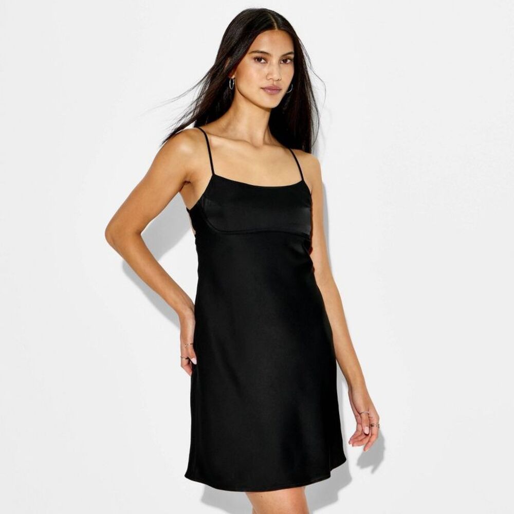 Women's Scrunchy Strap Back Fit and Flare Mini Slip Dress - Wild Fable Black XXS